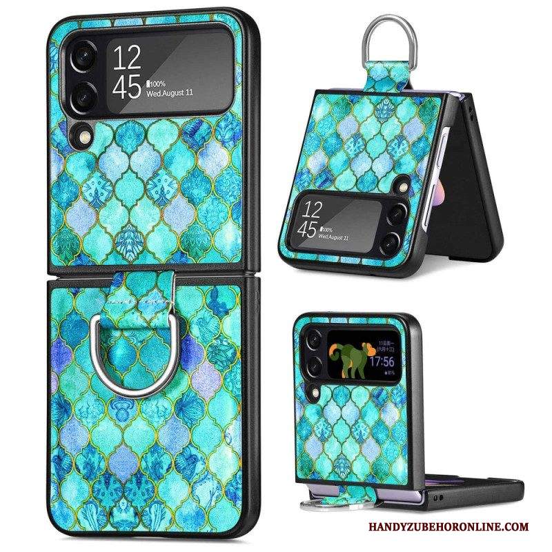 Folio Cover Samsung Galaxy Z Flip 4 Custodia in pelle Fantasia Con Anello Caseneo