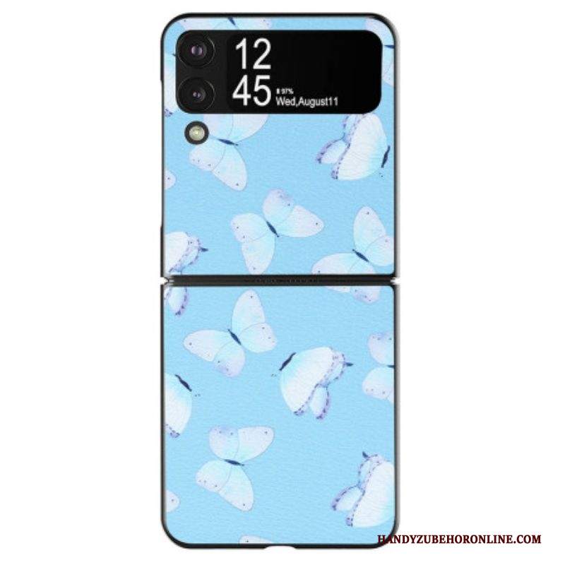 Folio Cover Samsung Galaxy Z Flip 4 Custodia in pelle Farfalle In Ecopelle