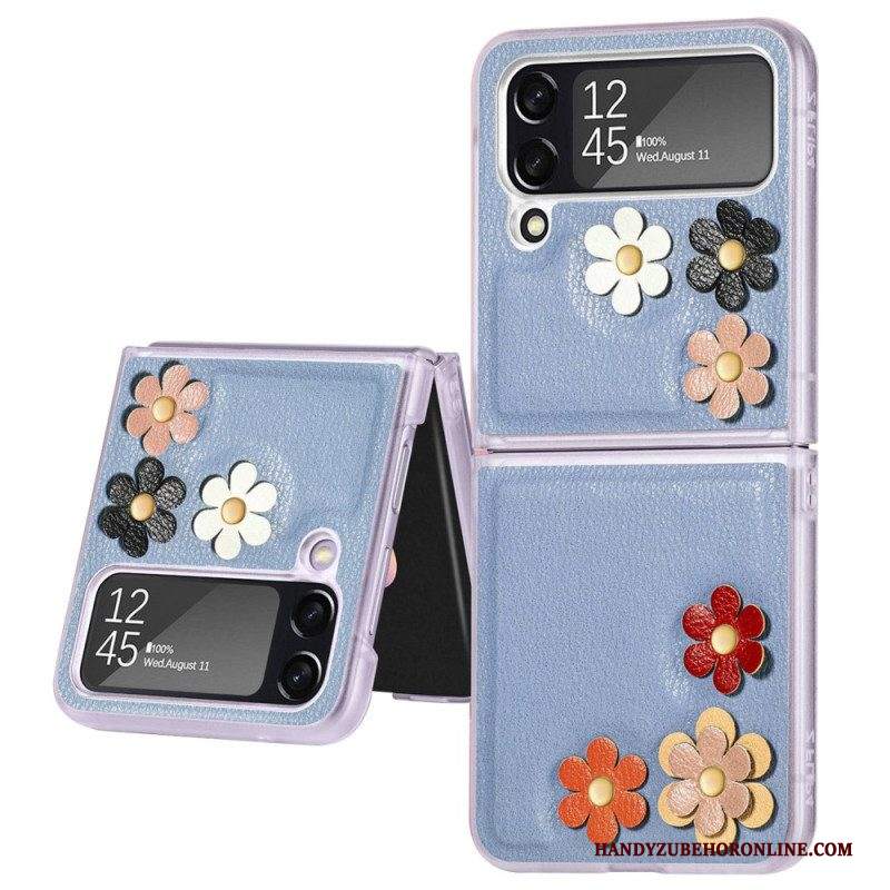 Folio Cover Samsung Galaxy Z Flip 4 Custodia in pelle Fiori In Ecopelle