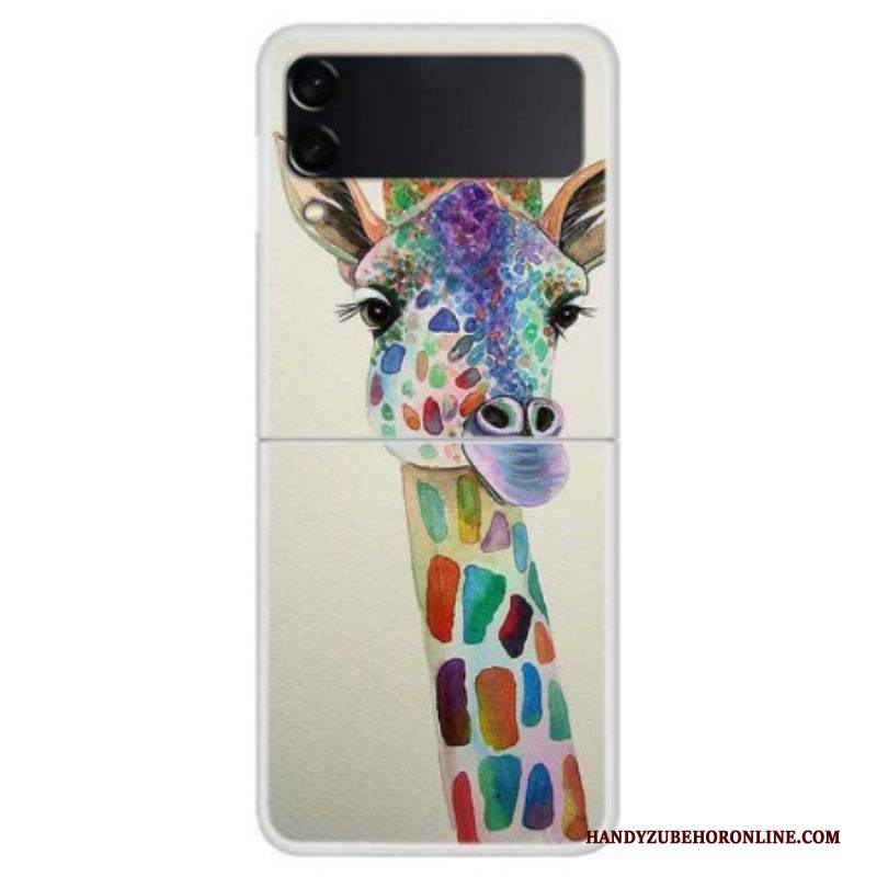 Folio Cover Samsung Galaxy Z Flip 4 Custodia in pelle Giraffa Colorata