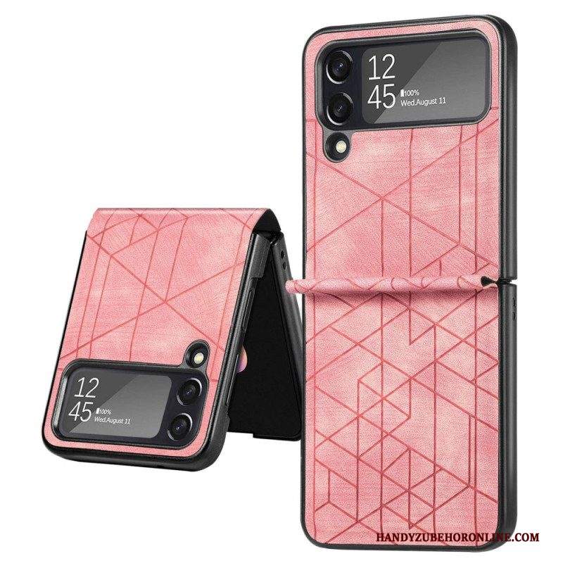 Folio Cover Samsung Galaxy Z Flip 4 Custodia in pelle Linee Geometriche