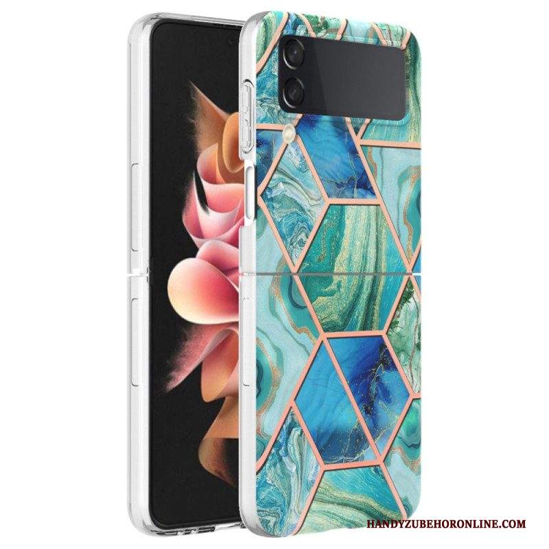 Folio Cover Samsung Galaxy Z Flip 4 Custodia in pelle Marmo Geometrico