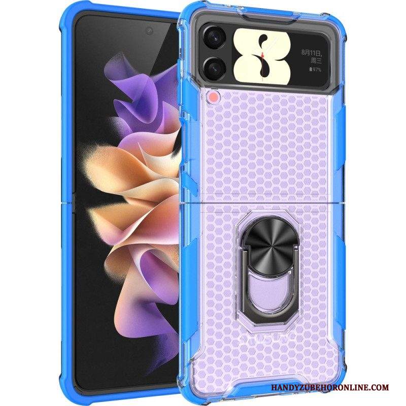 Folio Cover Samsung Galaxy Z Flip 4 Custodia in pelle Nido D'ape Con Anello-supporto