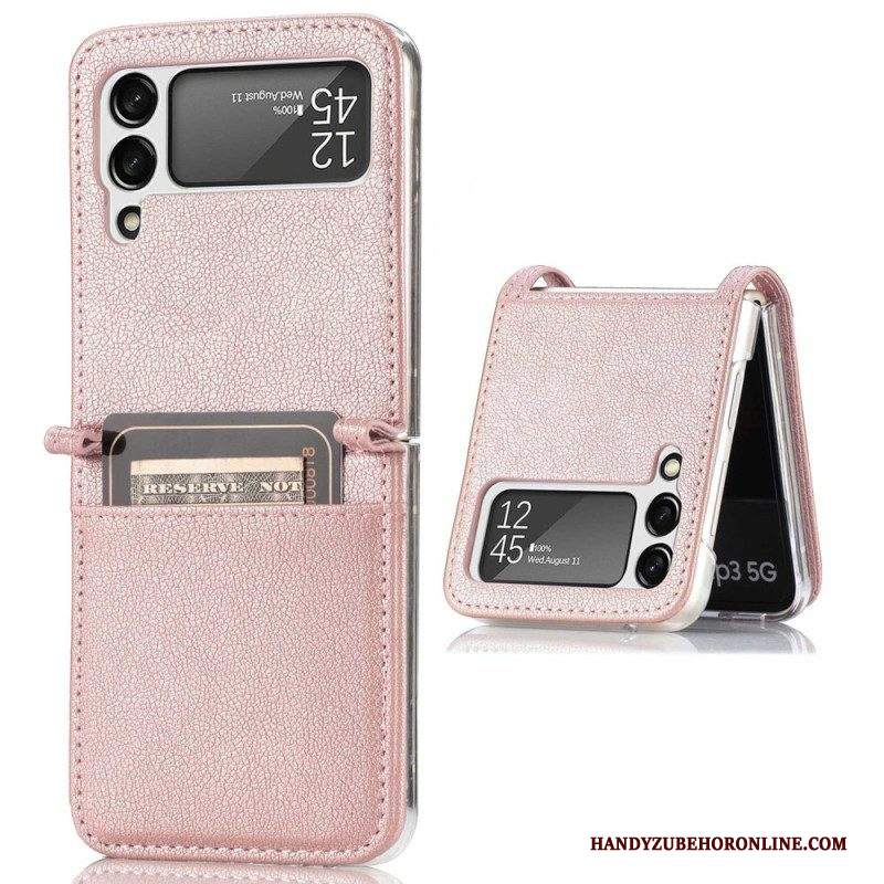 Folio Cover Samsung Galaxy Z Flip 4 Custodia in pelle Portacarte In Pelle Stile Litchi