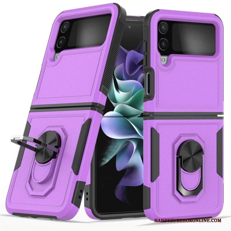 Folio Cover Samsung Galaxy Z Flip 4 Custodia in pelle Rigido Con Anello Di Supporto