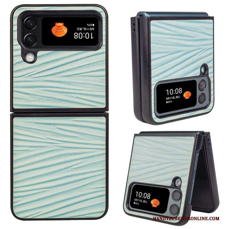 Folio Cover Samsung Galaxy Z Flip 4 Custodia in pelle Trama Ondulata In Vera Pelle