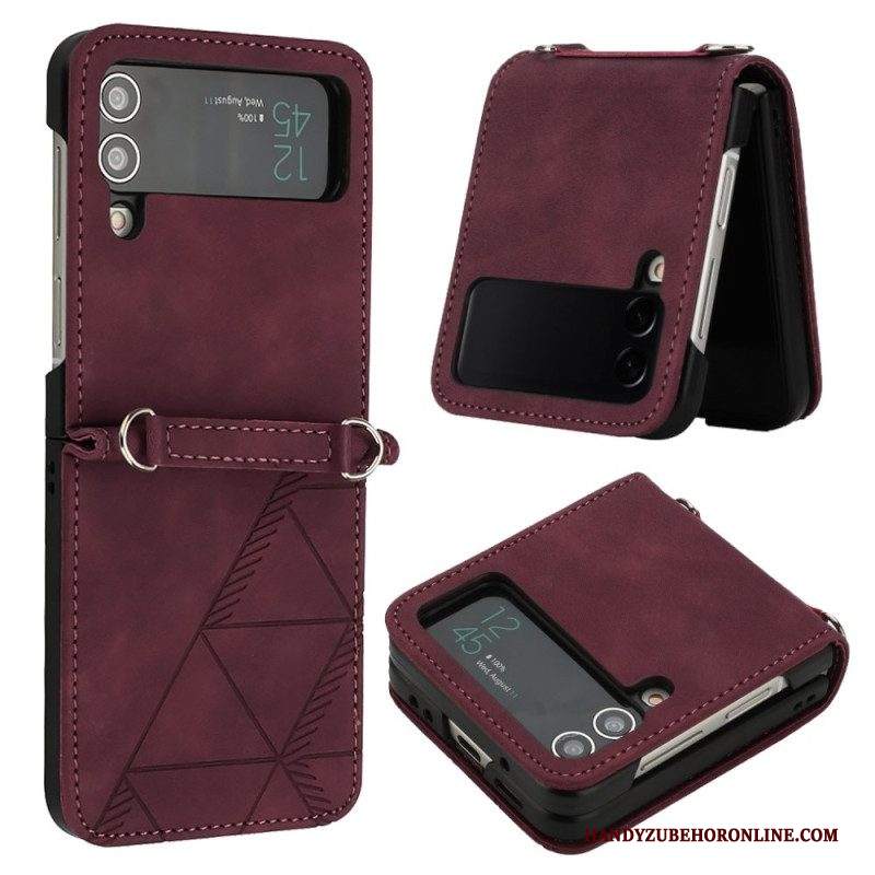 Folio Cover Samsung Galaxy Z Flip 4 Custodia in pelle Triangoli In Ecopelle