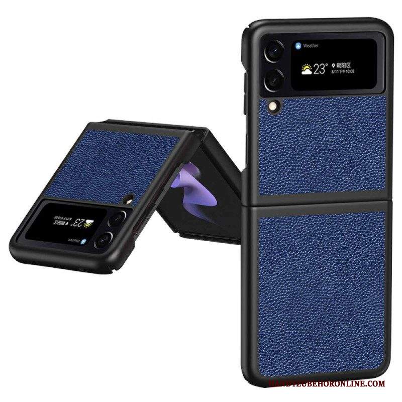 Folio Cover Samsung Galaxy Z Flip 4 Custodia in pelle Vera Pelle Color Litchi