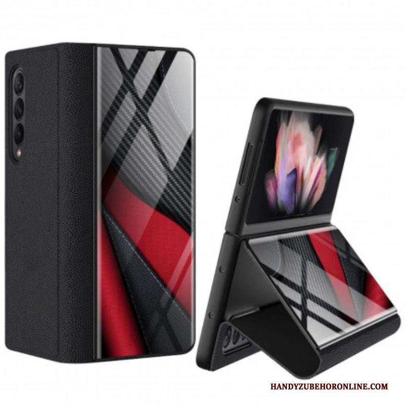 Folio Cover Samsung Galaxy Z Fold 3 5G Custodia in pelle Vetro Temperato Al Carbonio Gkk