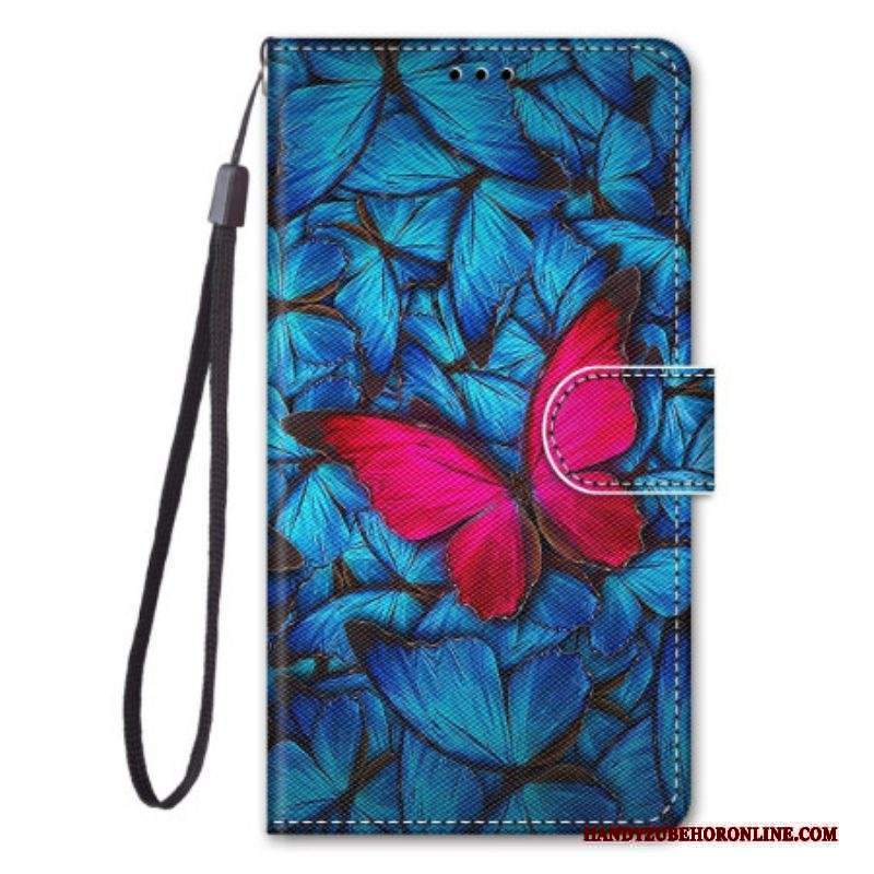 Folio Cover Xiaomi 13 Pro Farfalla Rossa Sfondo Blu