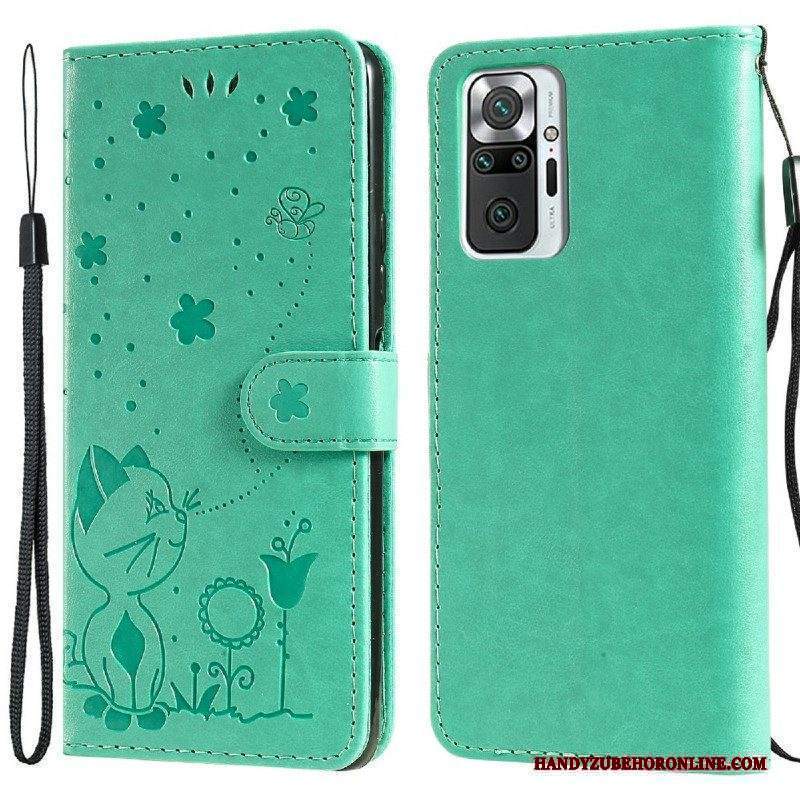 Folio Cover Xiaomi Redmi Note 10 Pro Gatto E Ape Con Cordino