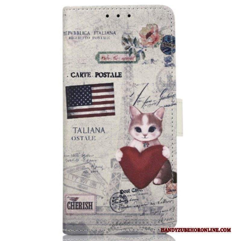 Folio Cover Xiaomi Redmi Note 12 4G Gatto Viaggiatore