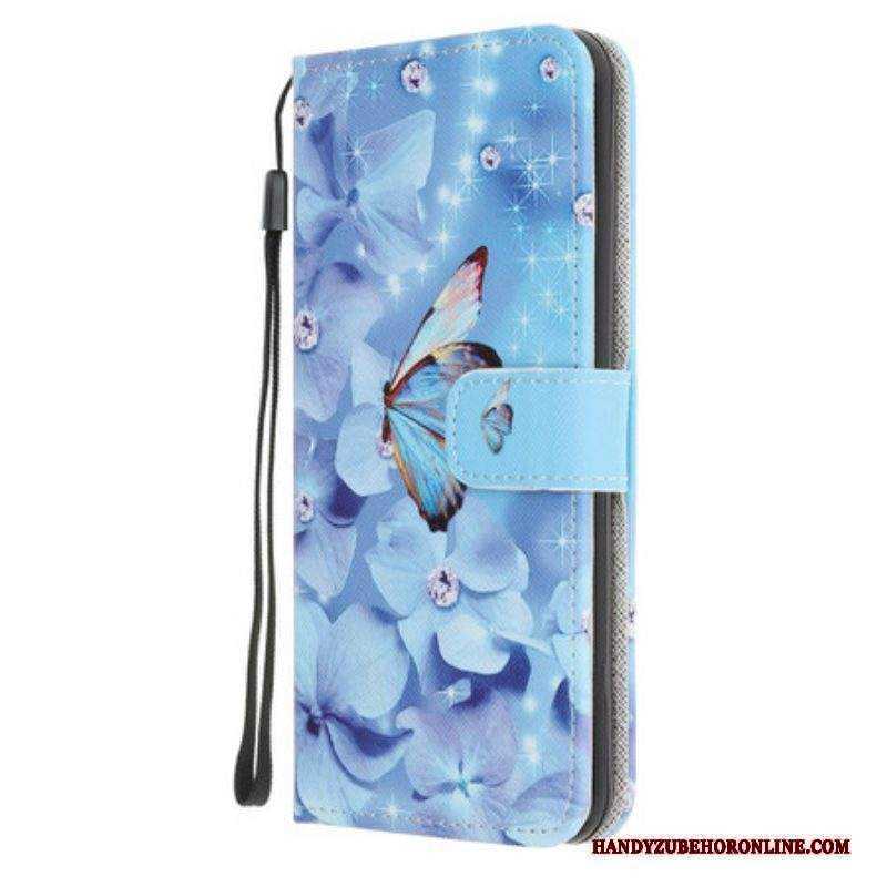 Folio Cover iPhone 13 Mini Farfalle Di Diamanti Strappy