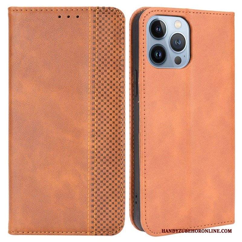 Folio Cover iPhone 14 Plus Custodia in pelle Effetto Pelle Vintage Stilizzato