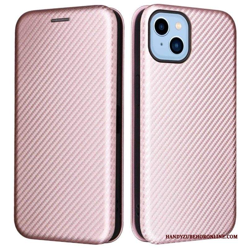 Folio Cover iPhone 14 Plus Custodia in pelle Fibra Di Carbonio