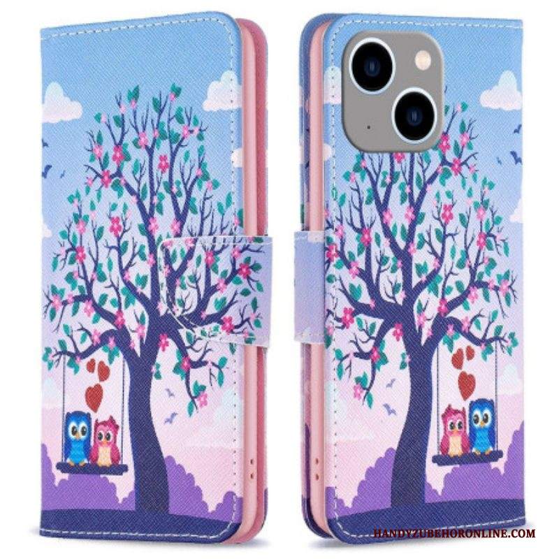 Folio Cover iPhone 14 Plus Gufi Sull'altalena