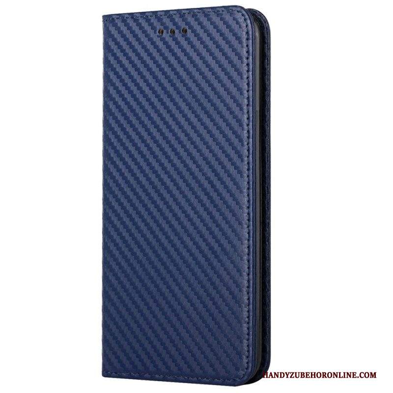 Folio Cover iPhone 14 Pro Custodia in pelle Stile In Fibra Di Carbonio Con Cinturino