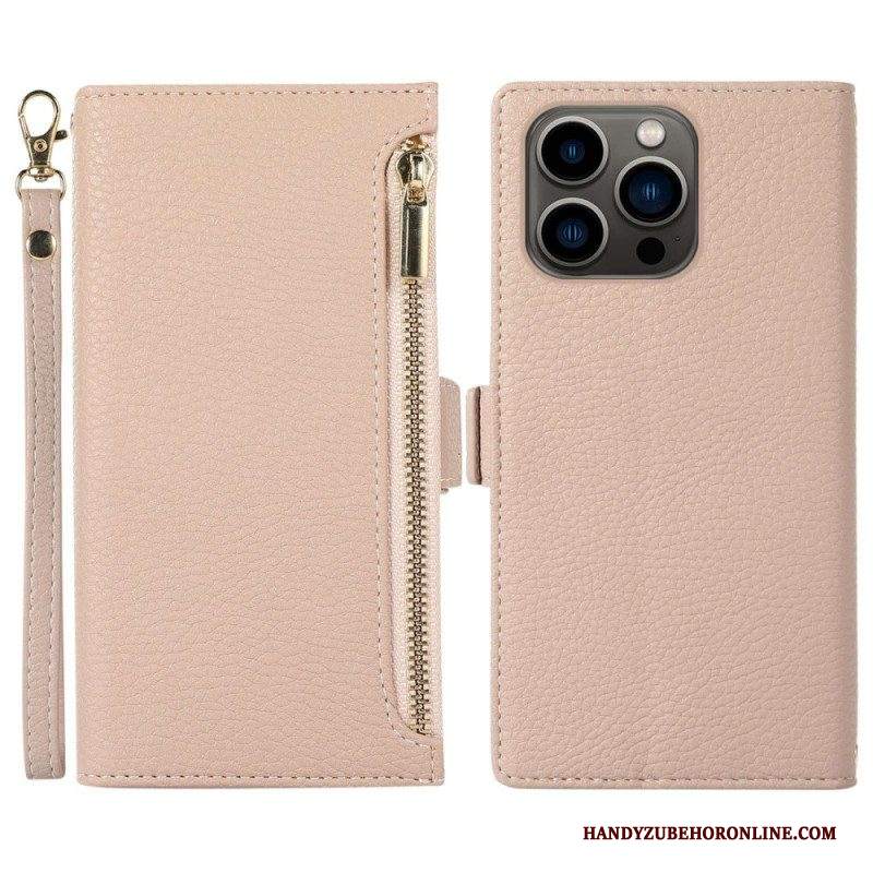 Folio Cover iPhone 14 Pro Custodia in pelle Tasca Frontale E Cordino