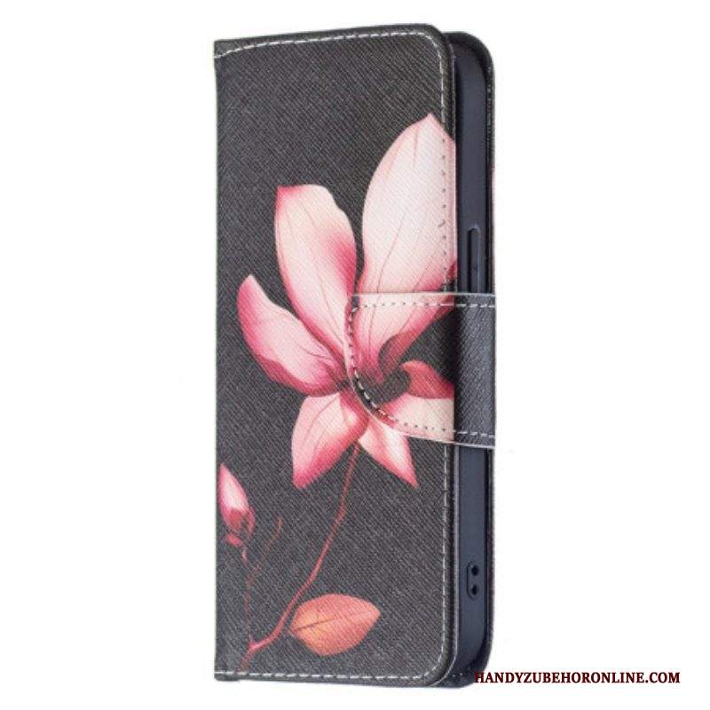 Folio Cover iPhone 15 Fiore Rosa Su Sfondo Nero