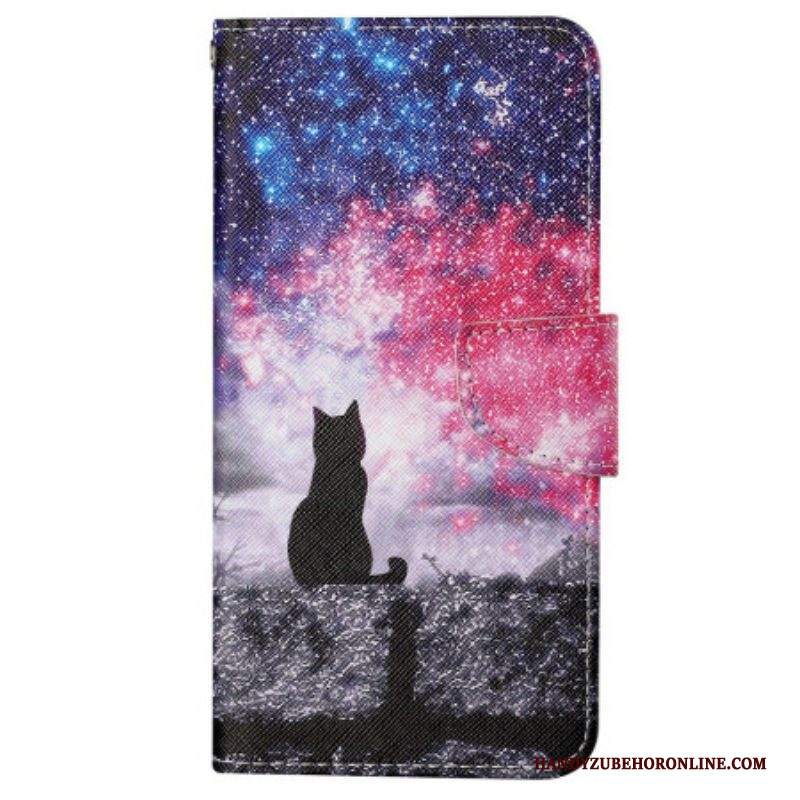 Folio Cover iPhone 15 Gatto Al Chiaro Di Luna Con Cinturino