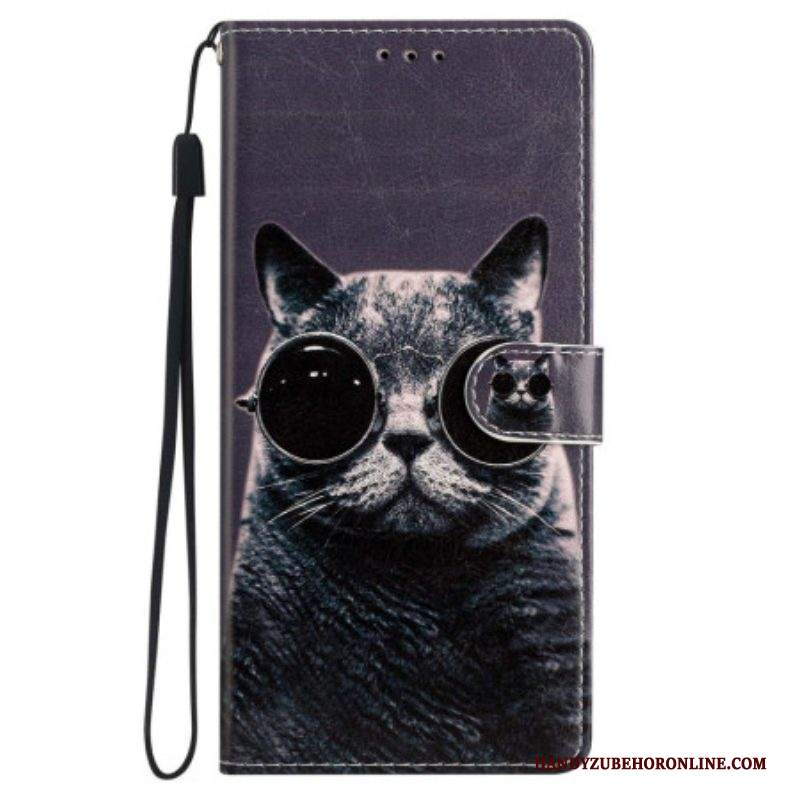 Folio Cover iPhone 15 Gatto In Incognito Con Cinturino