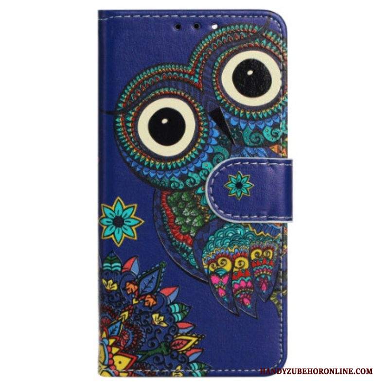 Folio Cover iPhone 15 Gufo Tribale Con Cinturino